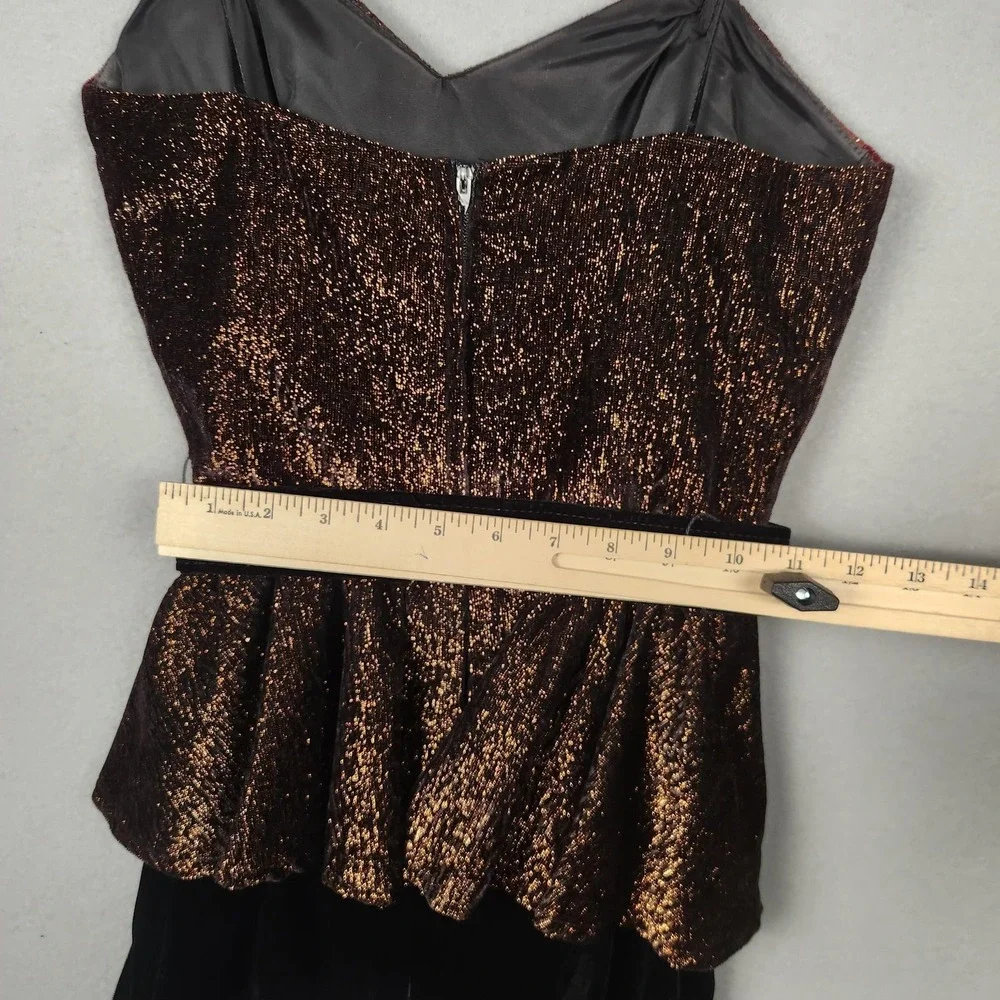 Vintage Hearts Dress Womens Small 3/4 Black Peplum‎ Velvet 2 Piece Made USA 80s - Picture 11 of 16